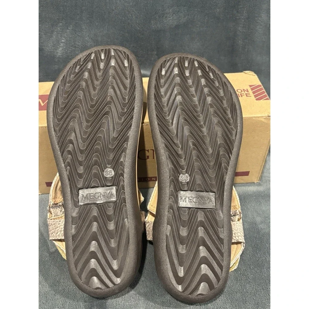 MEGNYA- Snake Skin‎ Sandals- Size 7. Thong Arch Support-Adjustable Strap